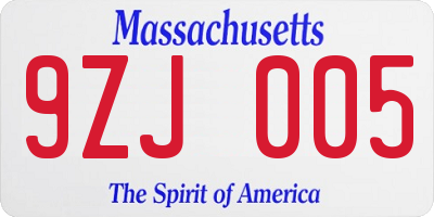 MA license plate 9ZJ005