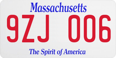 MA license plate 9ZJ006