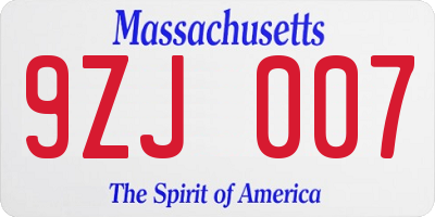 MA license plate 9ZJ007