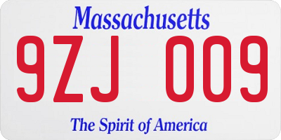 MA license plate 9ZJ009