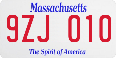 MA license plate 9ZJ010