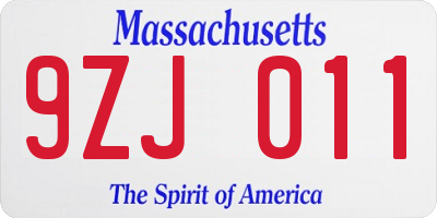 MA license plate 9ZJ011