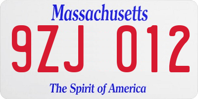 MA license plate 9ZJ012