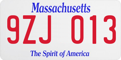 MA license plate 9ZJ013