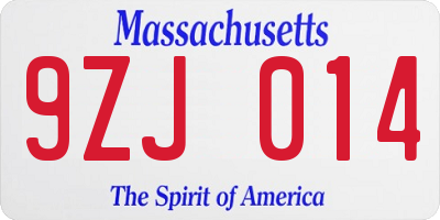 MA license plate 9ZJ014