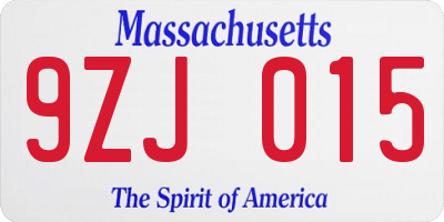 MA license plate 9ZJ015