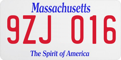 MA license plate 9ZJ016