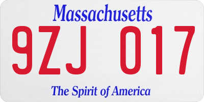 MA license plate 9ZJ017