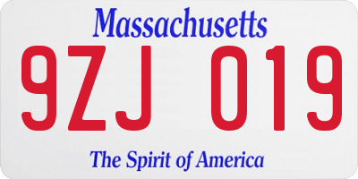 MA license plate 9ZJ019