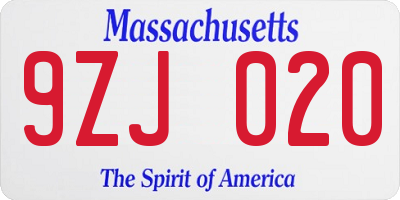 MA license plate 9ZJ020