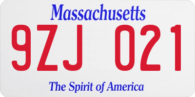 MA license plate 9ZJ021