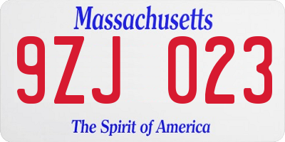 MA license plate 9ZJ023