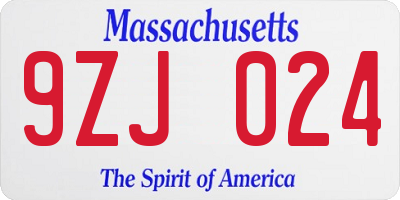 MA license plate 9ZJ024