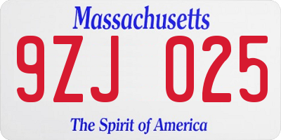 MA license plate 9ZJ025