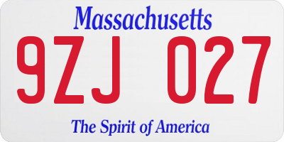 MA license plate 9ZJ027