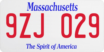 MA license plate 9ZJ029