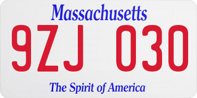 MA license plate 9ZJ030