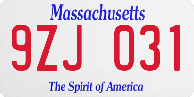 MA license plate 9ZJ031