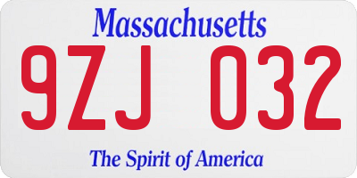 MA license plate 9ZJ032