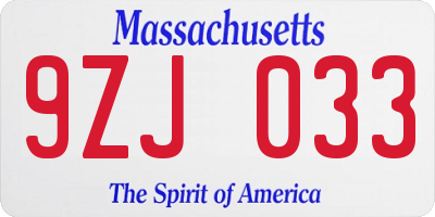 MA license plate 9ZJ033