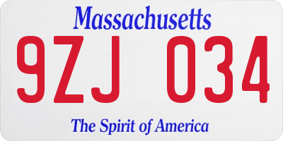 MA license plate 9ZJ034