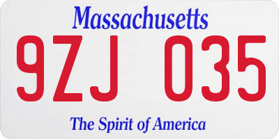 MA license plate 9ZJ035