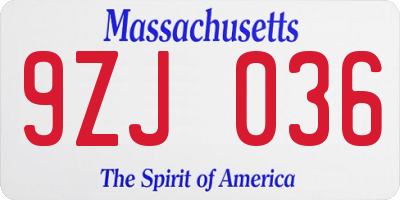 MA license plate 9ZJ036