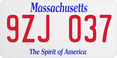 MA license plate 9ZJ037