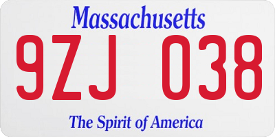 MA license plate 9ZJ038