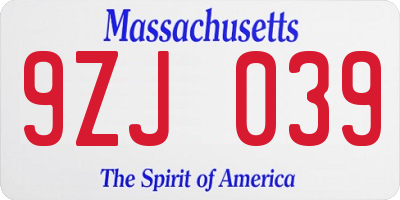 MA license plate 9ZJ039