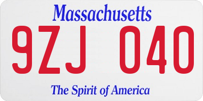 MA license plate 9ZJ040