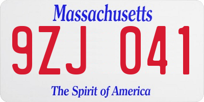 MA license plate 9ZJ041