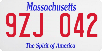 MA license plate 9ZJ042