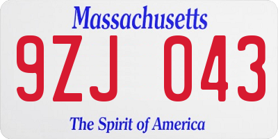 MA license plate 9ZJ043