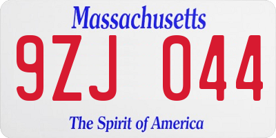 MA license plate 9ZJ044