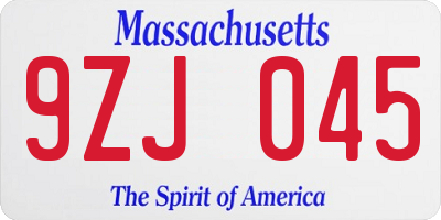 MA license plate 9ZJ045