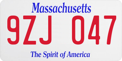 MA license plate 9ZJ047