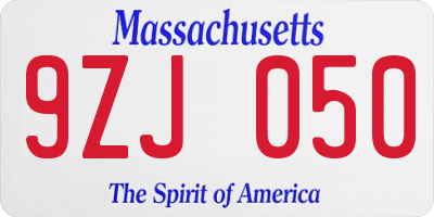 MA license plate 9ZJ050