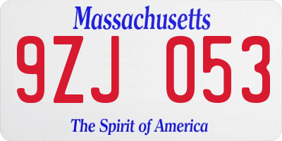 MA license plate 9ZJ053