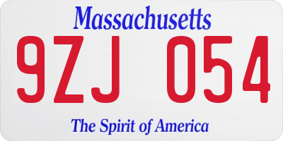 MA license plate 9ZJ054