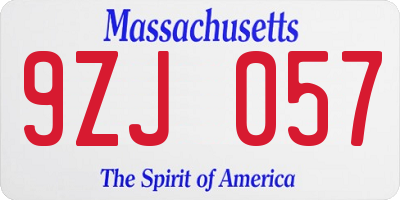 MA license plate 9ZJ057