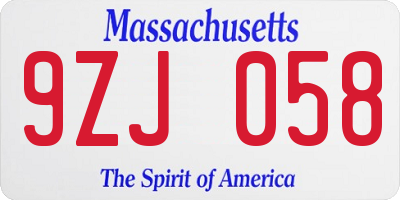MA license plate 9ZJ058