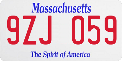 MA license plate 9ZJ059