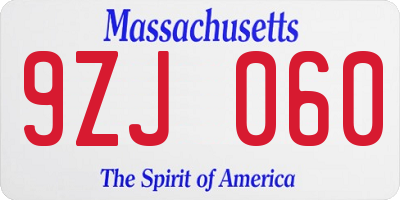 MA license plate 9ZJ060