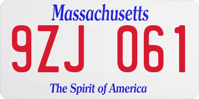 MA license plate 9ZJ061