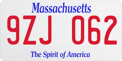 MA license plate 9ZJ062