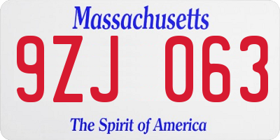 MA license plate 9ZJ063