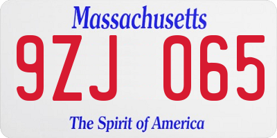 MA license plate 9ZJ065