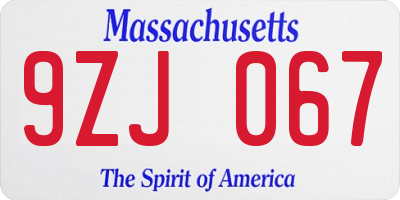 MA license plate 9ZJ067