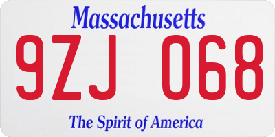 MA license plate 9ZJ068
